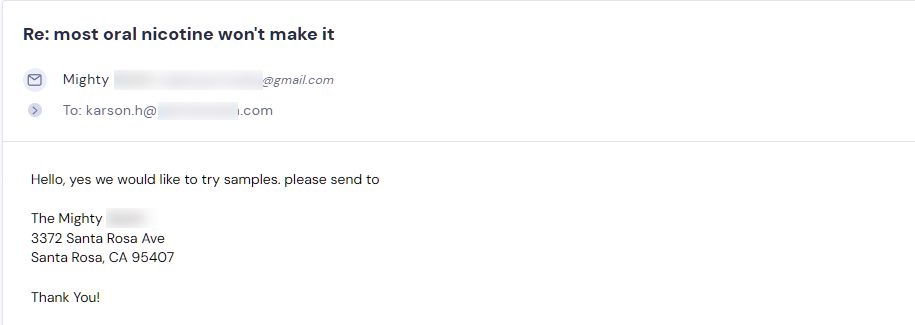 Retailer reply from Sesh Products